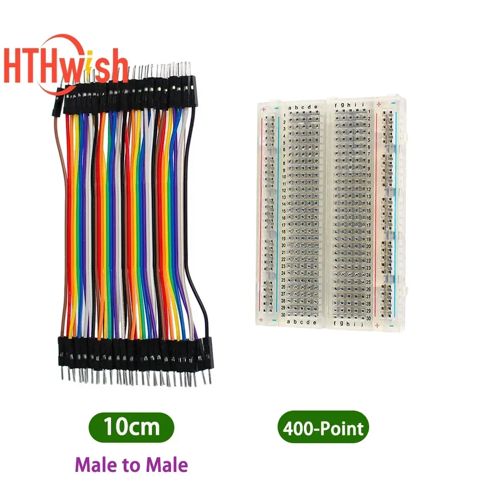 1pc 400-Point Mini Breadboard Kit Transparent 10cm Male to Male DuPont Jumper Wires Set Solderless Prototype Practice Board
