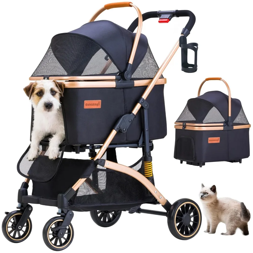 Stroller for Small Dogs, Lightweight Small Dog Stroller for Dogs Cats with 6 Shock Absorption System, Detachable Carrier Sui