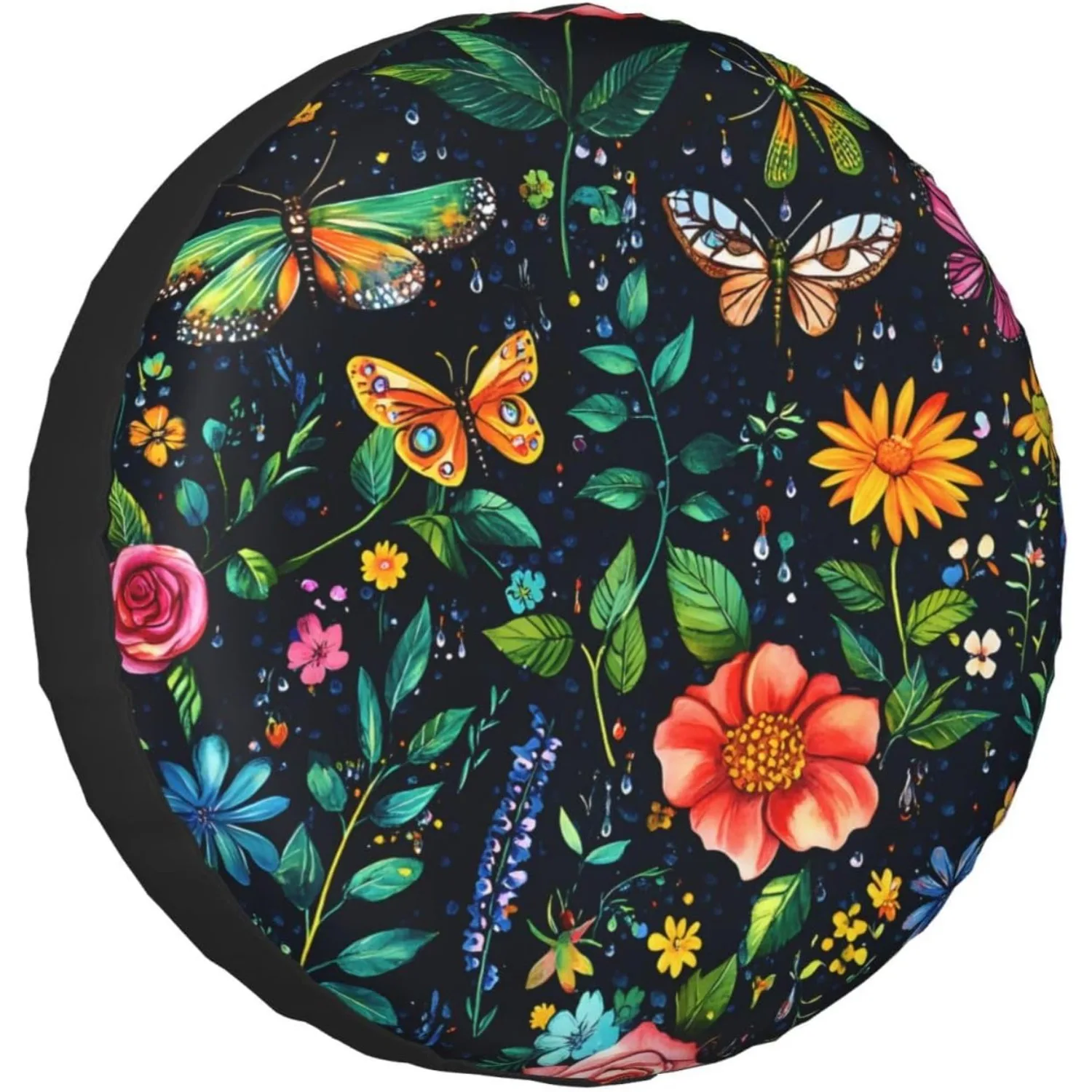 Butterfly Garden Tire Cover Watercolor Floral Design Dust-Proof Spare Wheel Protector for SUV Trailer RV