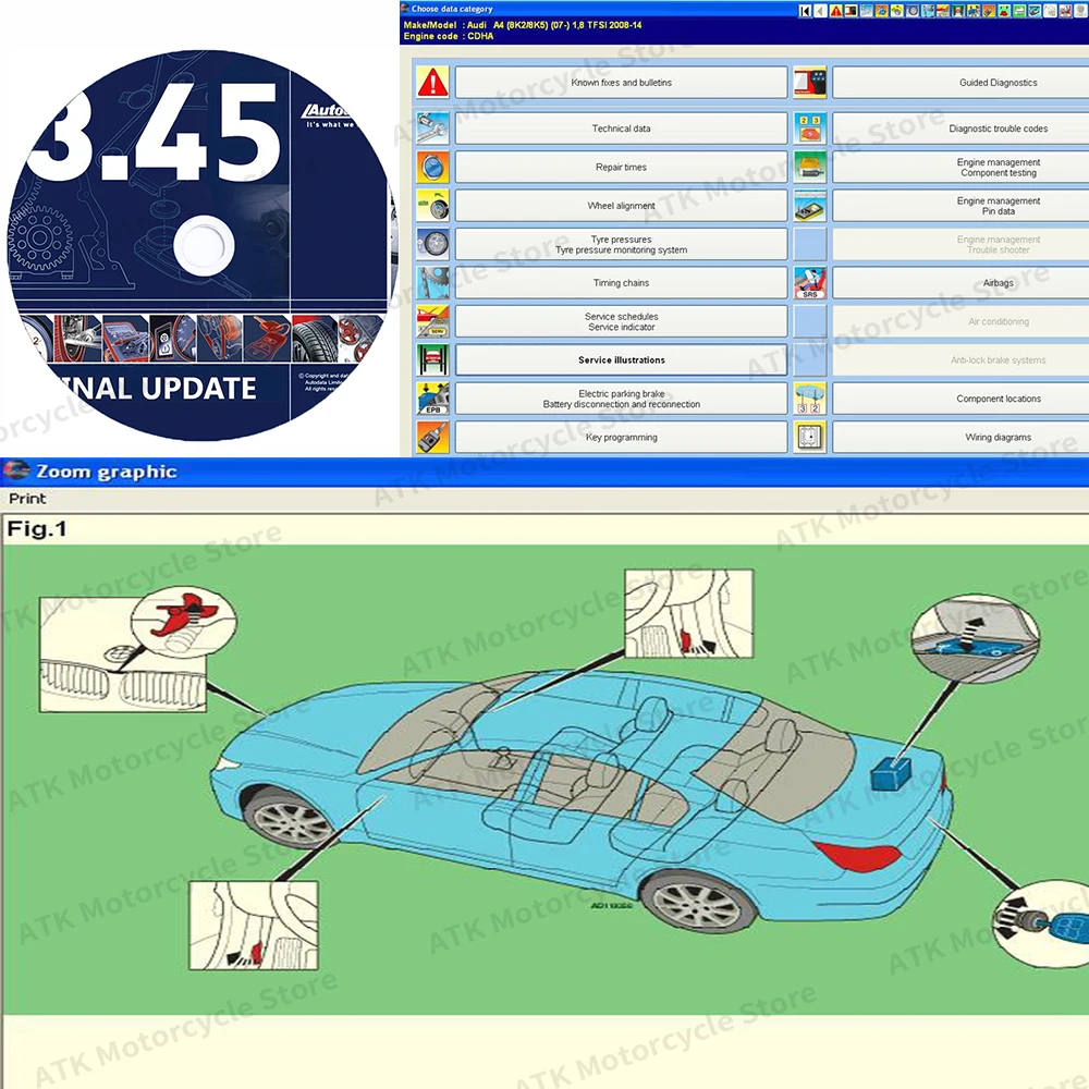 2024 Auto-data 3.45 version Auto repair software Auto-data v3.45 car software update to 2014 year send by CD USB Flash disk