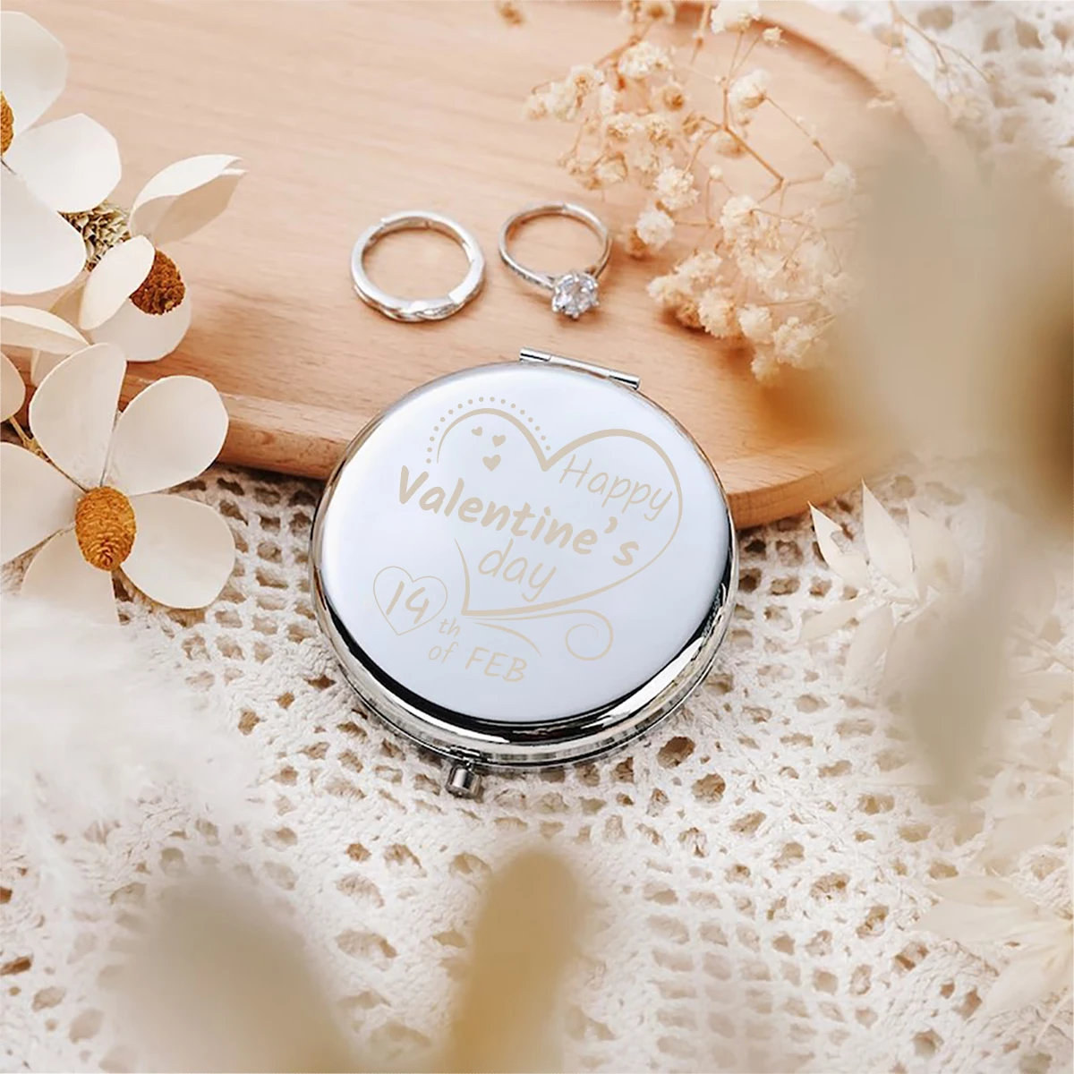 1pc Funny Valentine's Day Love Custom Name Round Circle Mirror Makeup Mirror Fold Mirror Pocket Mirror Party Gift