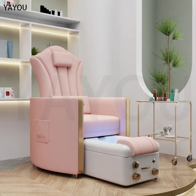 Pedicure Chairs Luxury pink Color Leather Pipeless Pedicure Queen Bakcrest Throne Foot Spa Chair for Nail Salon