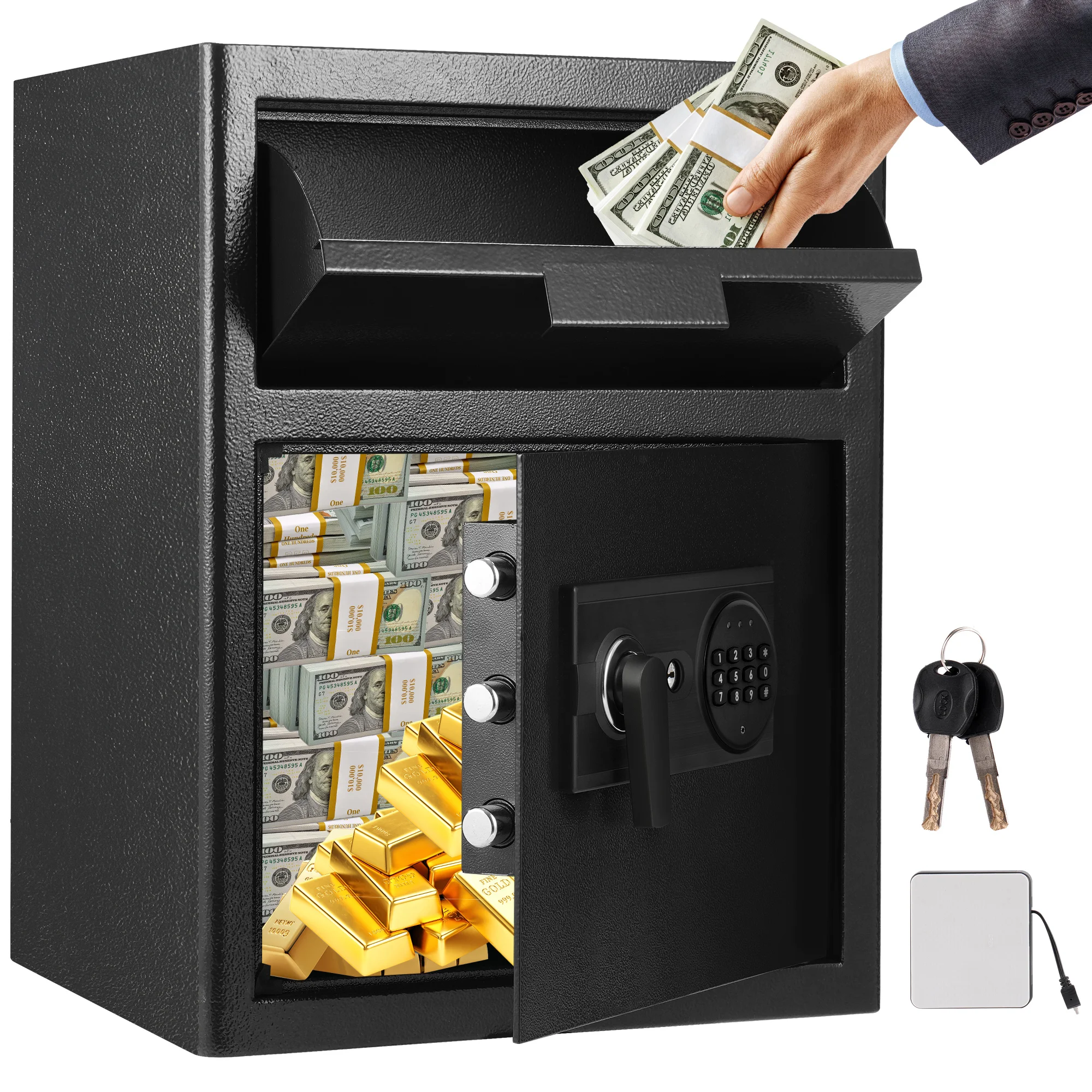 2-in-1 Anti-theft Safety Box Waterproof 2.6 Cuft Safe Box Combination Lock and 2 Keys Anti-Theft Safety Box for Home Office
