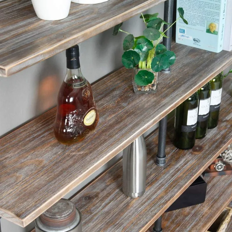 Solid Wood Storage Shelf,Display Shelving, Wall Mounted Wood Industrial 6-Tiers Modern Ladder Shelf Bookcase