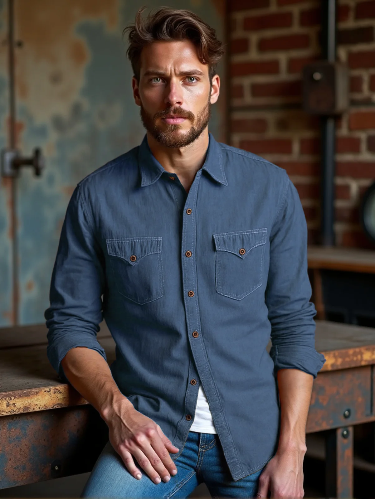 Casual Lightweight Denim Shirt for Men - Breathable Spring Autumn Long Sleeve Comfortable & Versatile for Daily Wear (S-3XL)