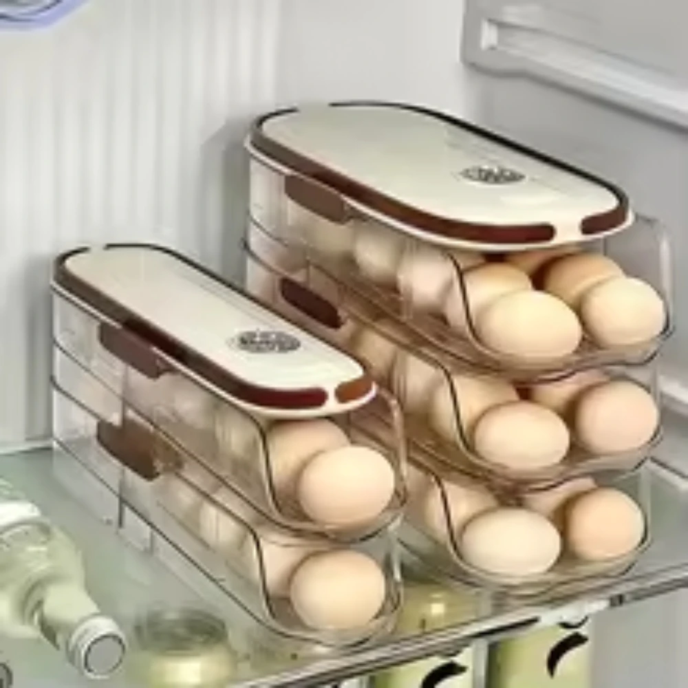 Egg Storage Rack Stackable Eggs Dispenser Storage Home Refrigerator Eggs Organizer Sliding Egg Carton Automatic  Egg Roller