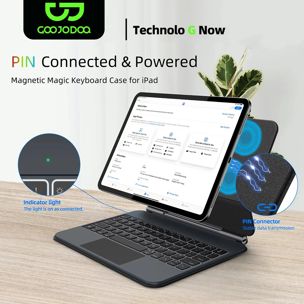 Smart PIN Plug&Play Magic Keyboard Case for iPad Pro 11 2024 M4 iPad Air 4/5/6 10.9 Multi-touch Touchpad  Smart Reverse charging