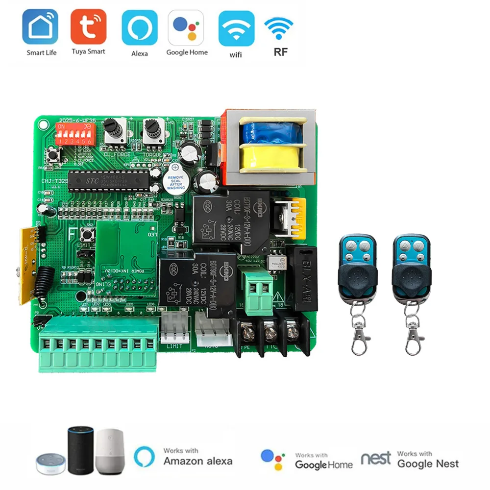 220V-230V AC Sliding Gate Motor Control Board WiFi Tuya Smart App LED Indicator Electric Door Motor with 433mhz Remote Control