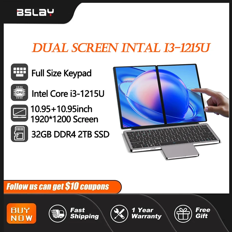 Tablet 10.9+10.9inch Intel Core i3-1215U / N100 Wifi6 1920*1200 Dual Touchscreens 32TB RAM 2TB SSD DDR4 Window11 Portable Laptop