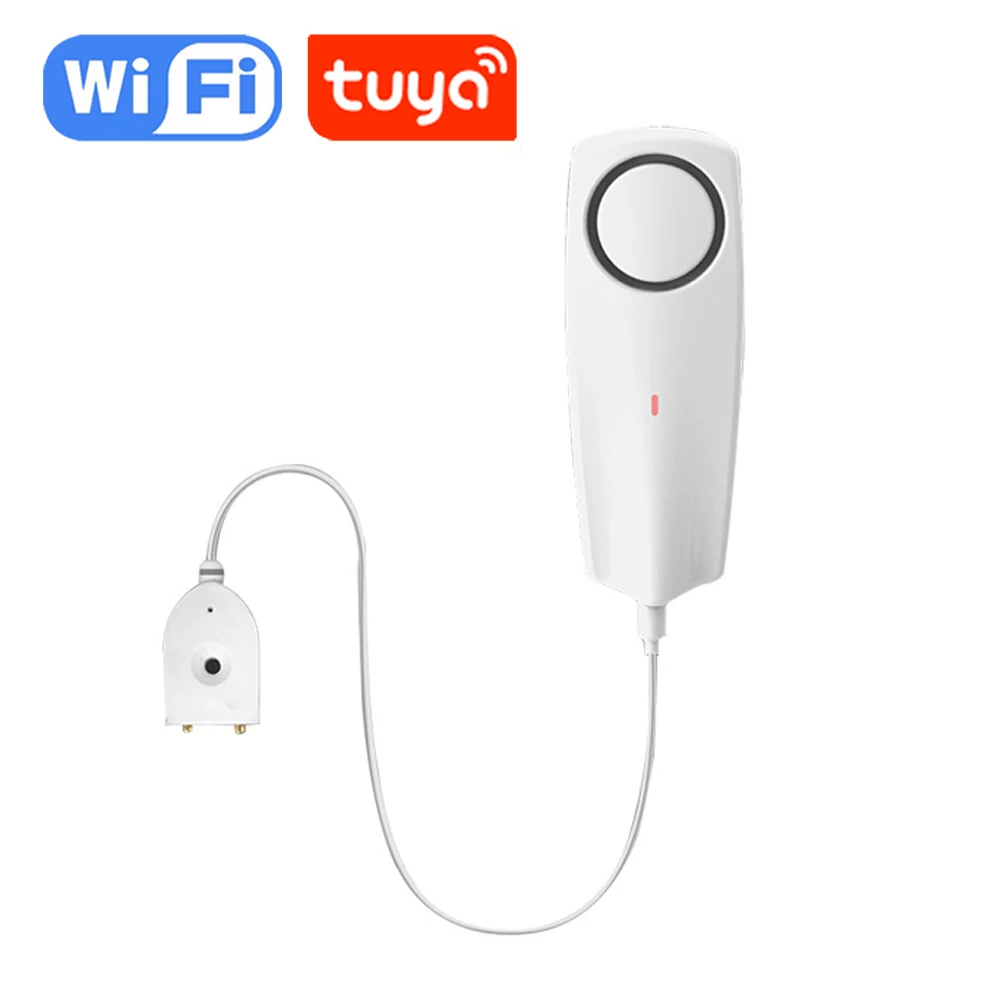 Tuya WIFI Zigbee Water Leak Sensor 3.5mm Jack 2m Sensor Cable Built-in Rechargeable Battery 80dB Sound App Real Time Monitoring