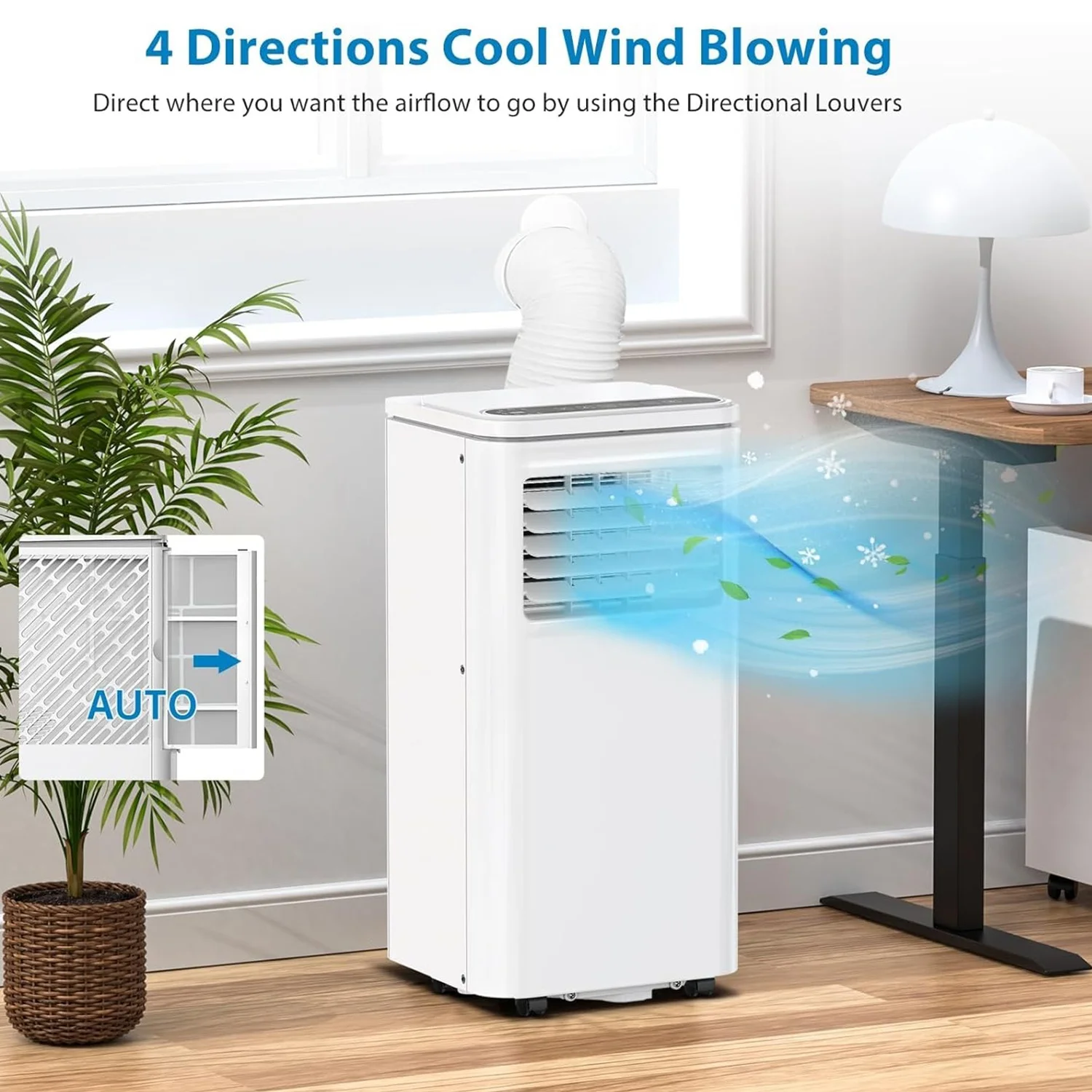 Portable Air Conditioner,10,000 BTU Cools Rooms Up to 450 Sq.Ft. 3 Modes, Remote Control, Easy Installation Kit Included