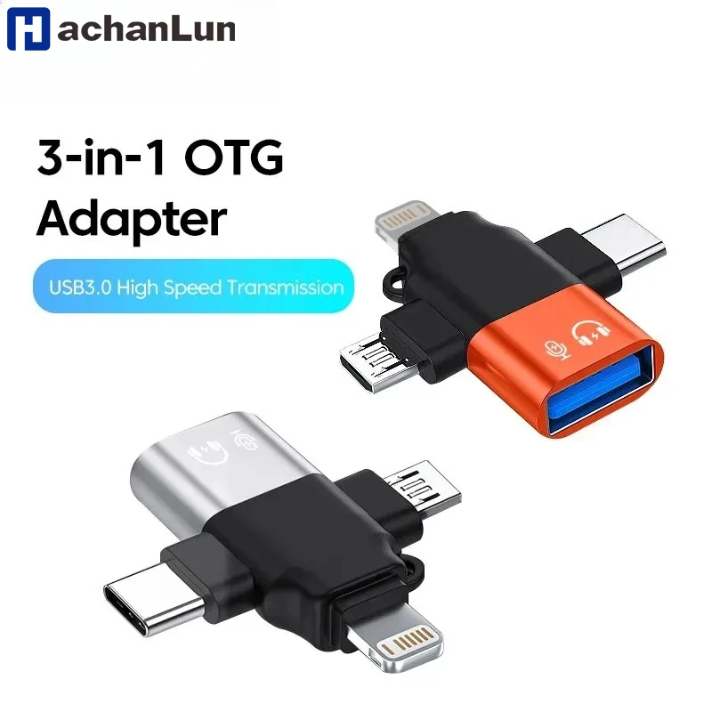 3 in 1 OTG Adapter USB3.0 to Micro USB/Type C/Lightning Converter For iphone Xiaomi Samsung Mouse Keyboard U Flash drive