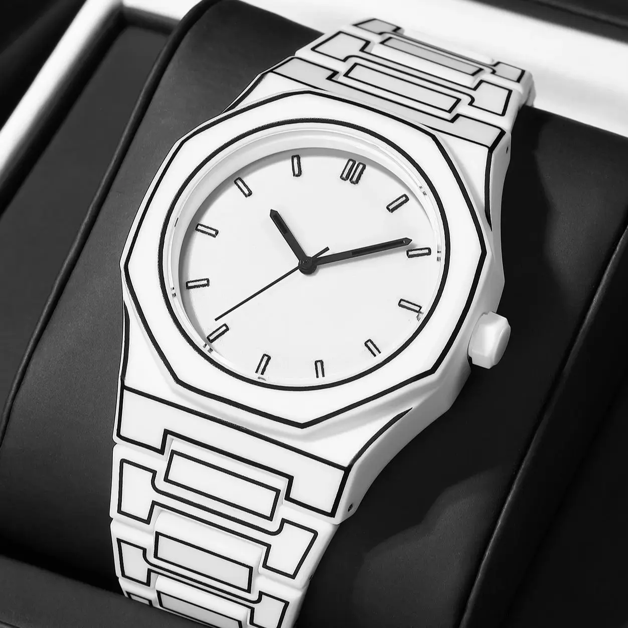 Modern Minimalist Sketching Creative Sports Leisure Watch Black Blue White Creative Design Waterproof Watch