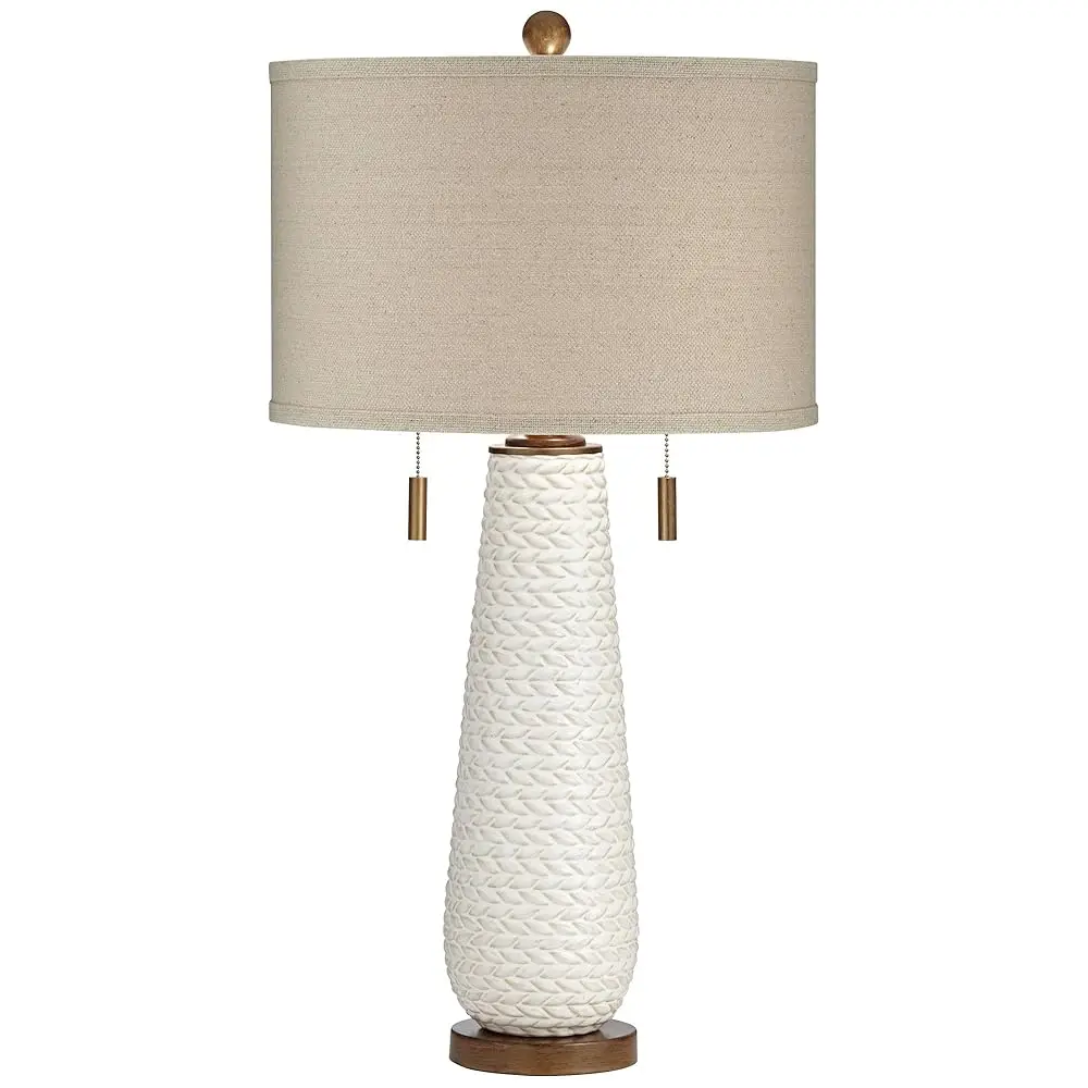 Kingston Mid Modern Table Lamp 32 3/4"" Tall With Usb Charging Port White Ceramic Taupe Drum Shade For Bedroom Living Room