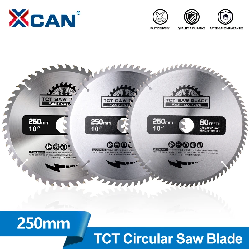 XCAN 10" 250mm Circular Saw Blade TCT Carbide Saw Blade Bore 30mm Wood Cutting Disc 40/48/60/80T Cutting Tools