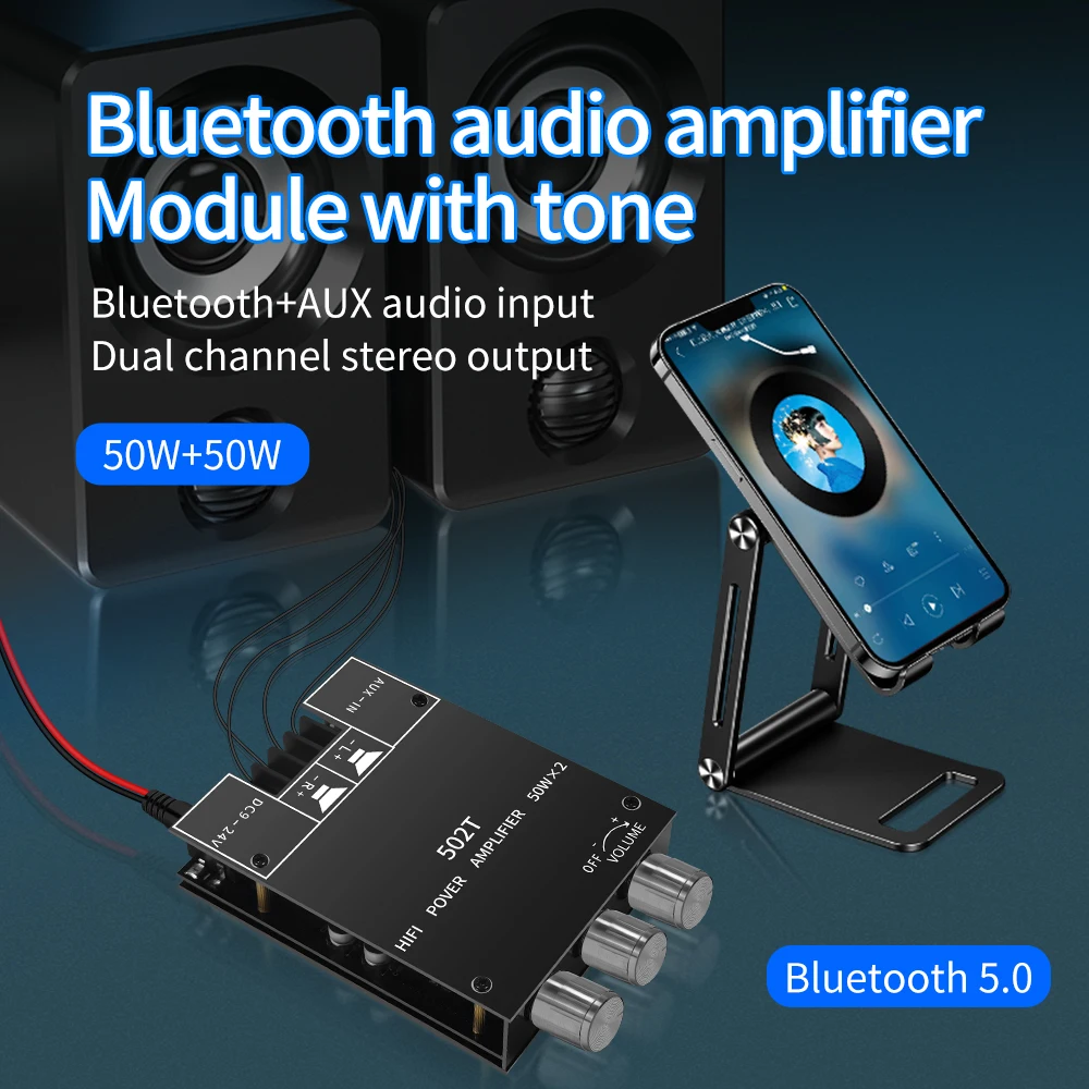 ZK-502T 50W * 2 high and low frequency adjustable audio amplifier board module subwoofer Bluetooth dual channel stereo