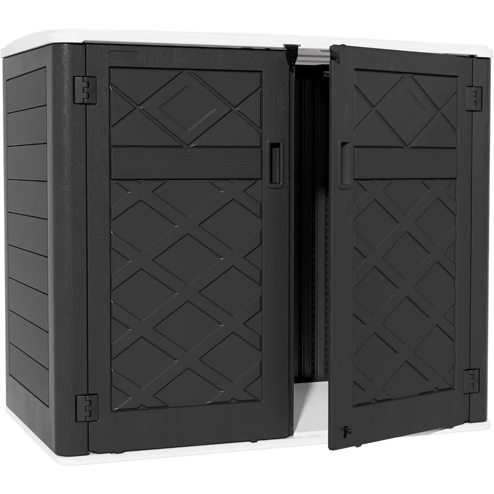 Large Outdoor Storage Shed, 48 Cu Ft Resin Versatile Storage Cabinet for Patio Accessories, Trash Cans & Garden Tools, Durable