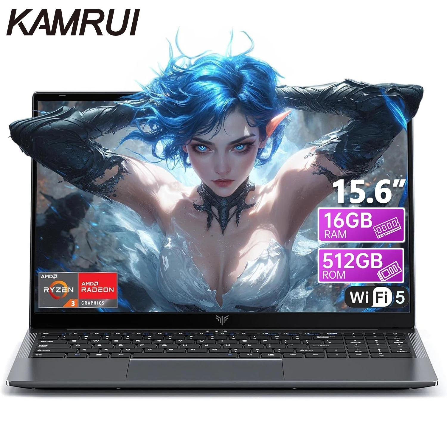 KAMRUI 15.6 Gaming Laptop Computer AMD Ryzen3 4300U Windows Laptop IPS 16GB DDR5 512GB NVMe SSD Backlit & Numeric Keyboard Wifi5