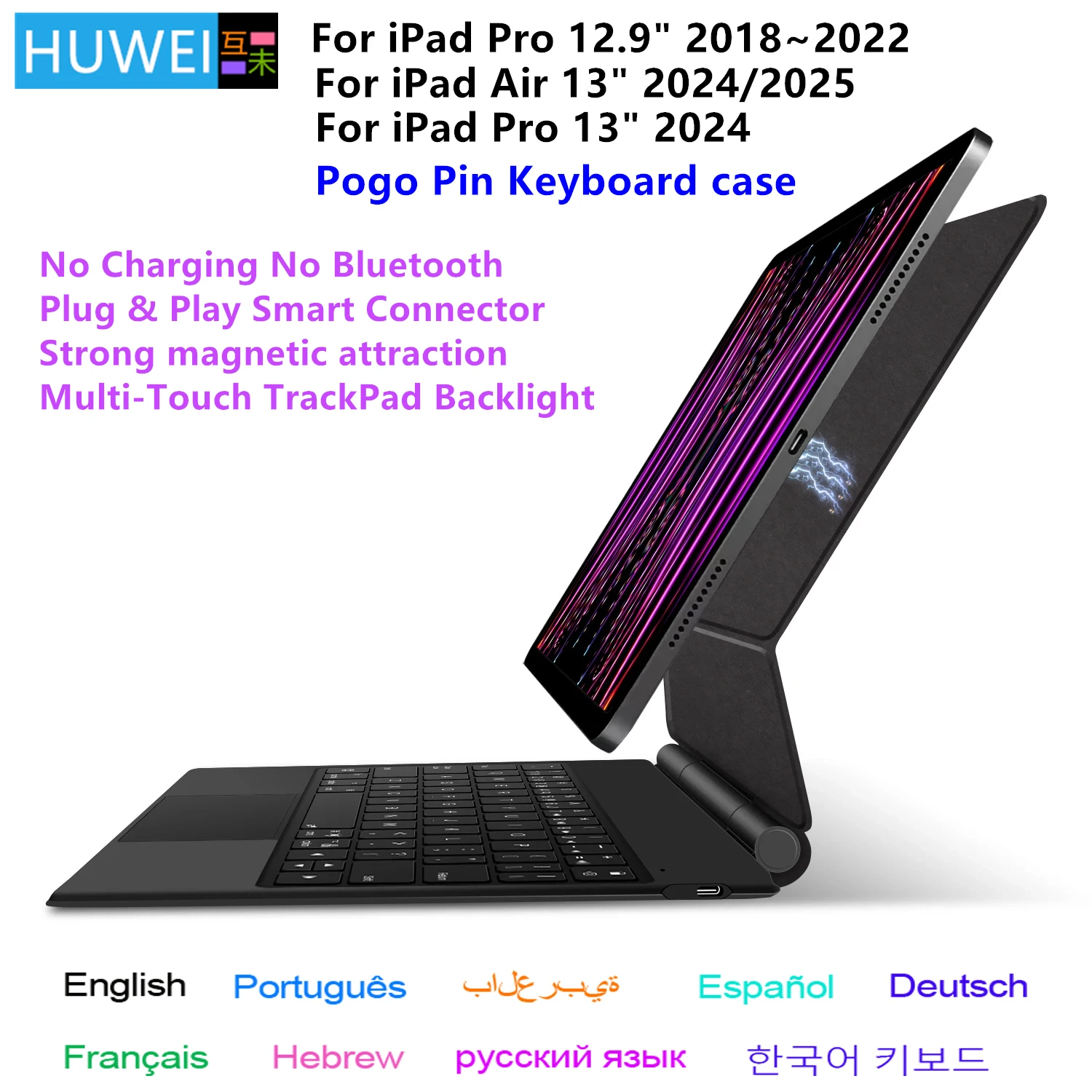 Pogo Pin Magic Keyboard for iPad Pro 12.9 3rd 4th 5th 6th Generation Case for iPad Air 13" M3 M2 Pro 13 Multi-Touch Smart Cover