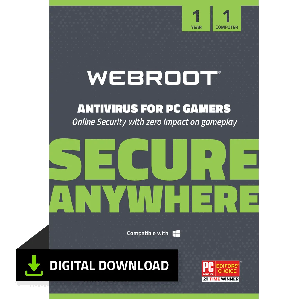 Webroot Antivirus for PC Gamers, 1 Devices, 1 Year Subscription - Windows/MacOS [Digital Download]