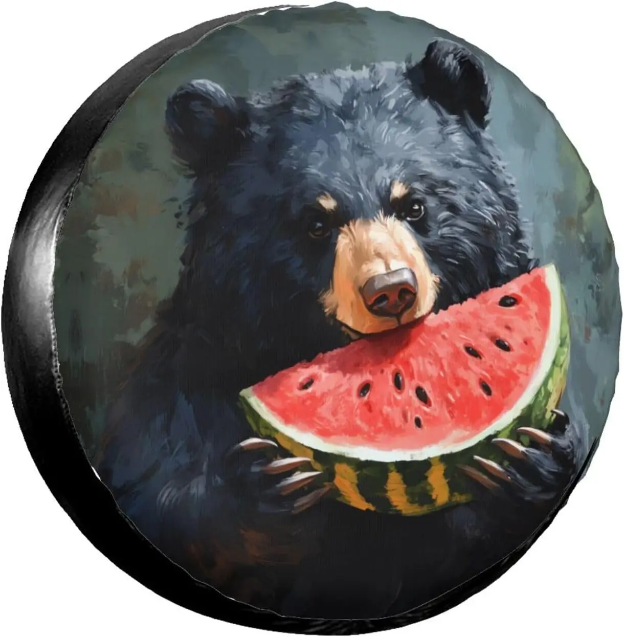 Bear Eating Watermelon Spare Tire Cover for Trailer RV SUV Truck-Funny Animal Wheel Tire Covers Universal Fit Camper Accessories