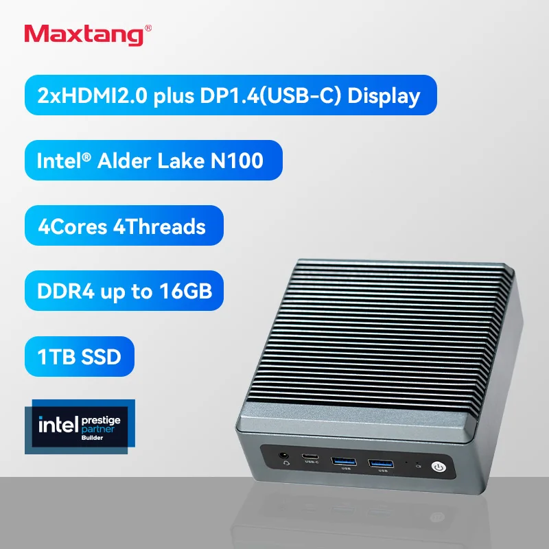 Maxtang Intel 12th Gen N100 Mini PC DDR4 16G RAM 1TB SSD M.2 2280 SATA Gaming PC With Win11 OS WIFI6 and BT5.2