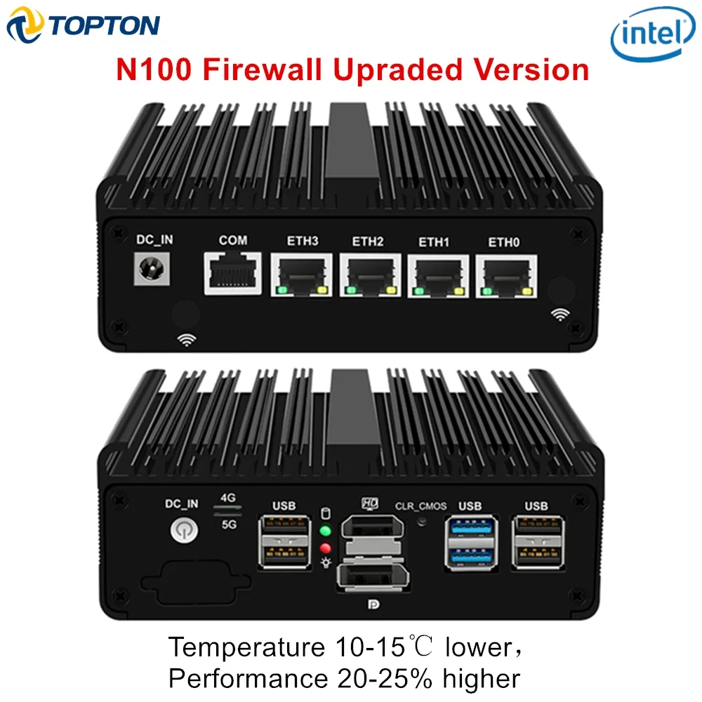 2025 pfSense Firewall Mini Computer N100 N5105 N4000 4xIntel i226 2.5G LAN 2DDR4 NVMe Fanless Mini PC HDMI2.0 DP AES-NI OPNsense