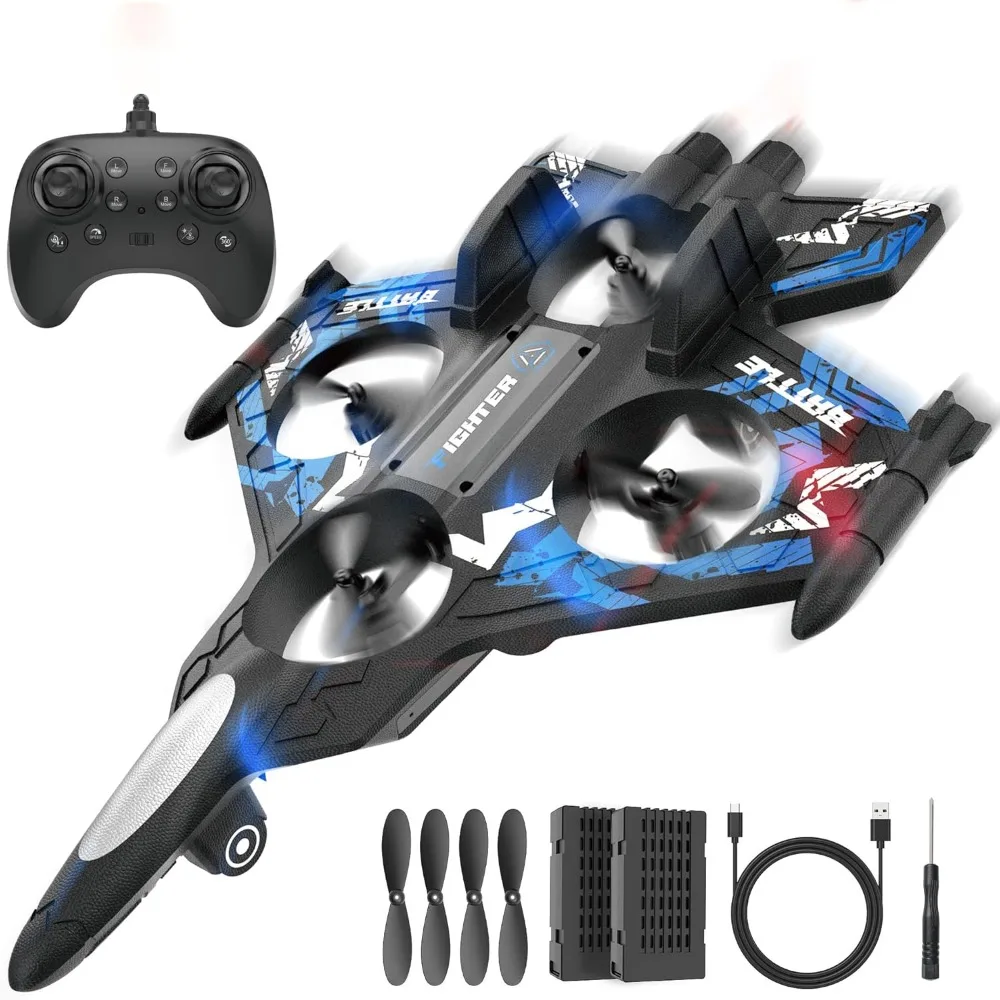 BEZGAR Drones for Kids: 2.4GHz RC Plane, Remote Control Airplane, RC Helicopter, 360° Flip Fighter Jet with LED Lights