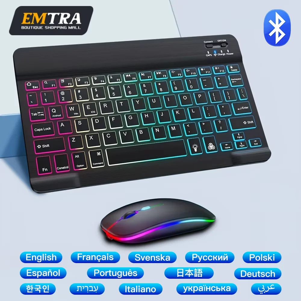 Backlit Backlight Wireless Keyboard and Mouse For iOS Android Windows Keyboard Bluetooth-compatible Rainbow Backlit Keyboard