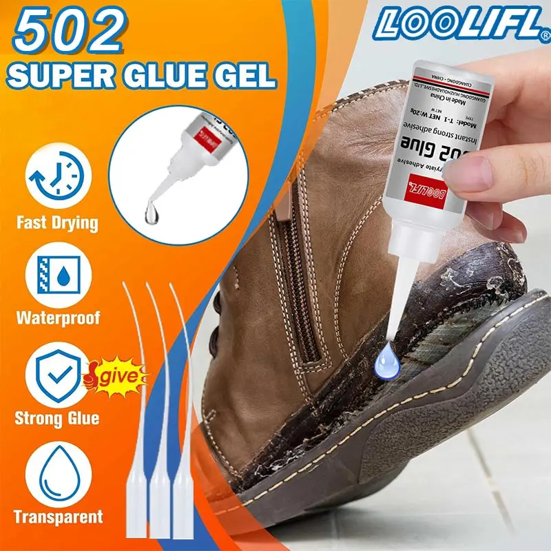 1-3pcs,20ml,502 super glue, quick-drying cyanoacrylate glue, leather, rubber, wood, metal, glass, strong adhesive liquid glue tool, not white, long-lasting and durable, free of charge to send the glue tube!