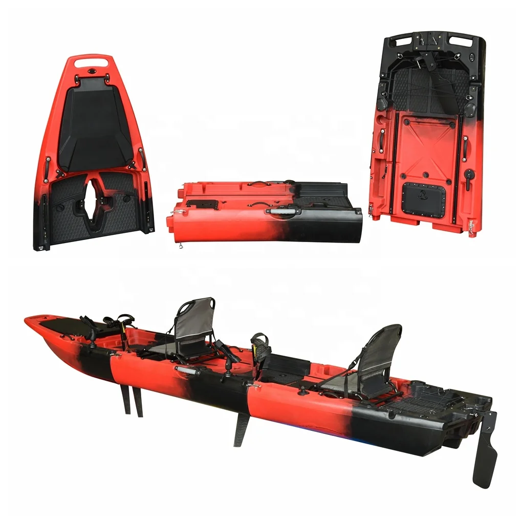 14FT 2-Person Folding Modular Leisure Kayak Detachable Pedal Drive Three-Section Fishing Kayak Lldpe Plastic for Outdoor Sport