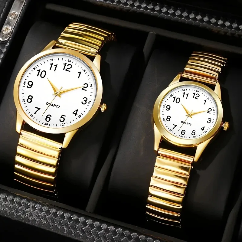 1/2PCS Minimalist Fashion Digital Large Dial Quartz Watch Elastic Band Elegant Couple Wristwatch for Lovers Gifts Wholesale