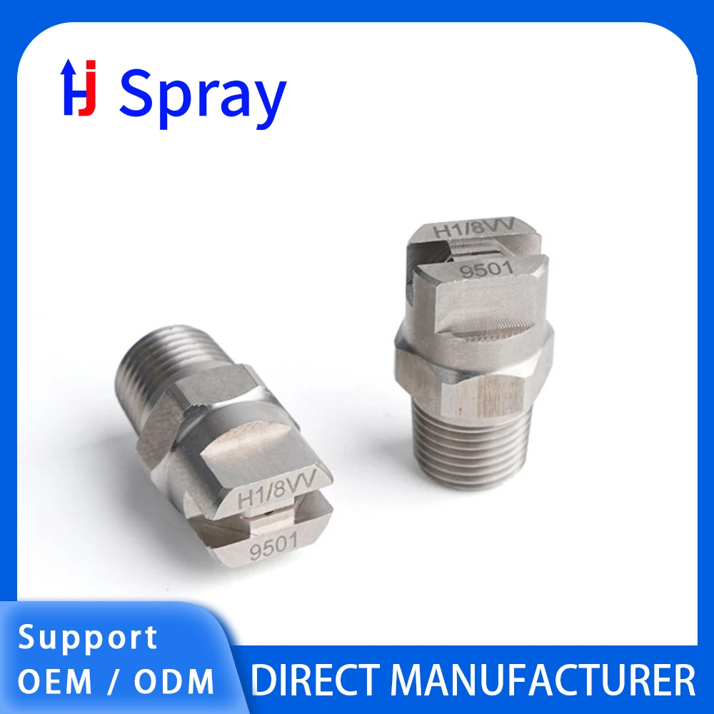 Huajue OEM/ODM Stainless Steel Flat Fan Nozzle 1 Inch BSPT Male Thread HVV Series 50 Degree Spray Angle for Cleaning/Dust