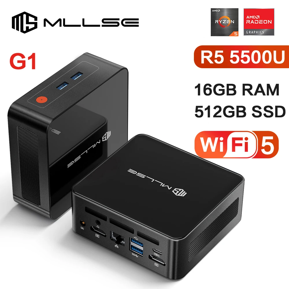 MLLSE G1 Mini PC AMD Ryzen5 5500U DDR4 16GB RAM 512GB ROM WiFi-5 BT4.2 Windows 11 Pro Desktop Computer Mini Pc Work