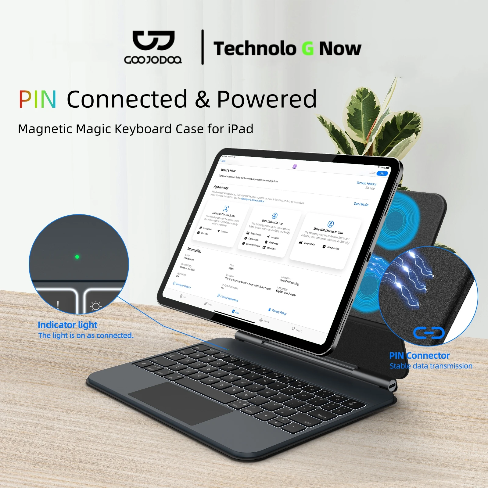Smart PIN Plug&Play Magic Keyboard Case for iPad Pro 11 2024 M4 iPad Air 4/5/6 10.9 Multi-touch Touchpad  Smart Reverse charging