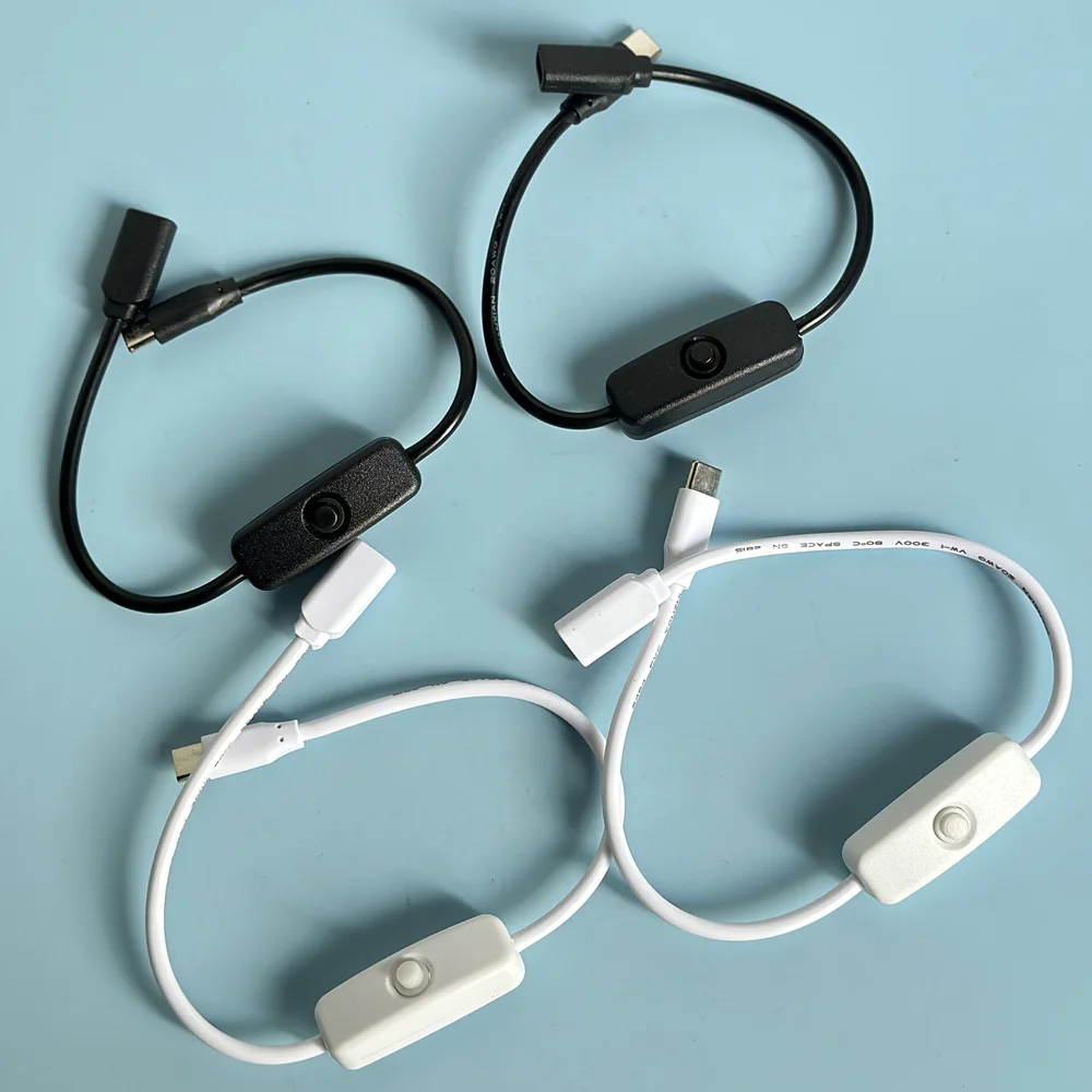 USB C to USB C Power Switches Cable with On / Off Black Or White Color Type-C Switch Cable Type C Male And Female Connectors