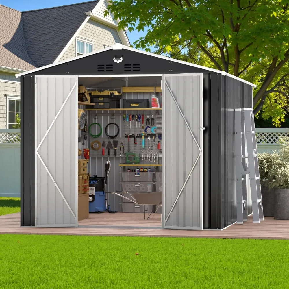 10x12 FT Outdoor Storage Shed, Metal Garden Shed - Tool Storage Sheds with Lockable Doors, Waterproof Outside Storage Building f