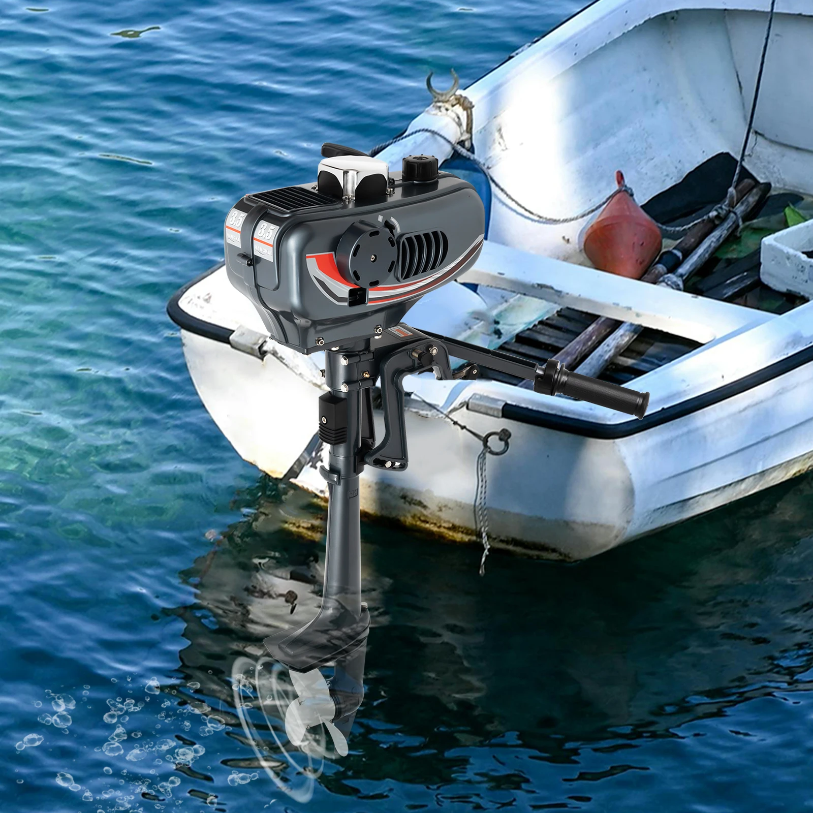 Small Boat Outboard Engine 3.5HP - 2-Stroke Manual Start Motor for Inflatable Boat, Canoe, Skiff, Jon Boat and Marine Propulsion