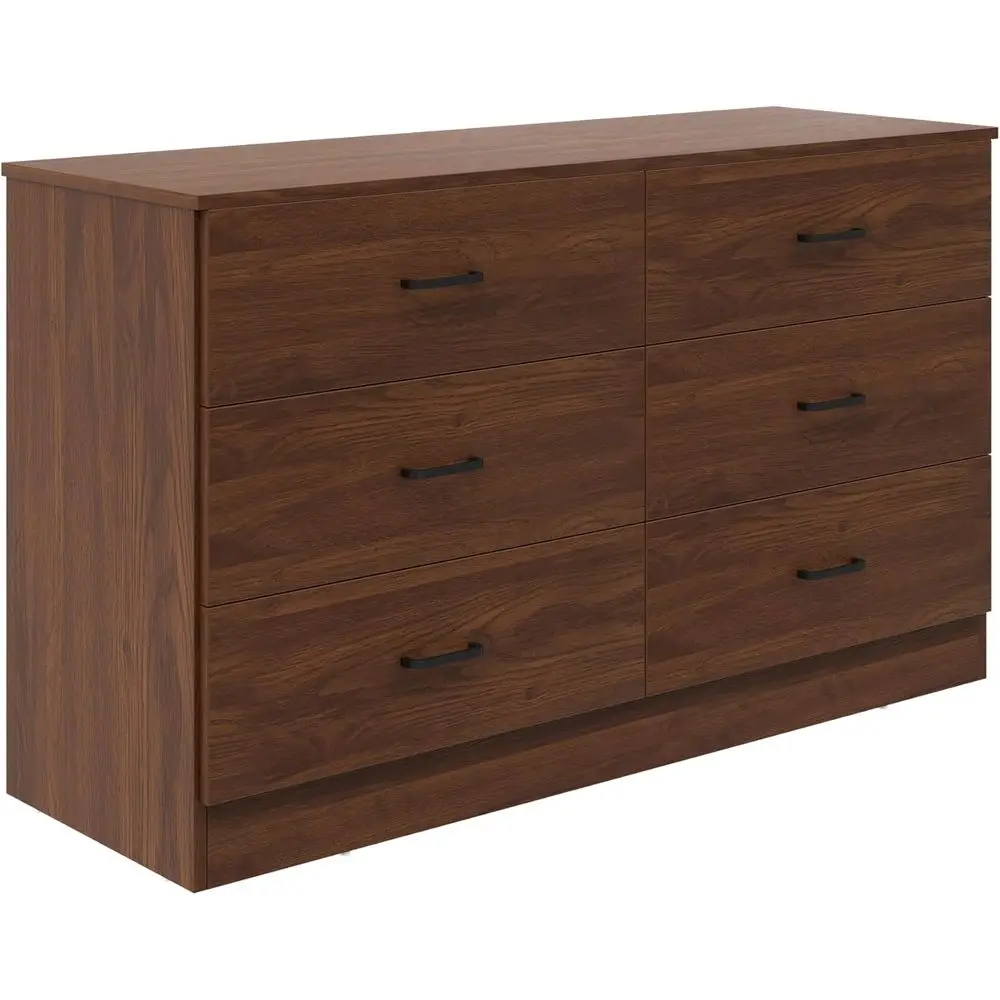 6 Drawer Wood Dresser, Century Style Chest with Deep Drawers, Large Storage Organizer for Living Room, Walnut Brown Closet