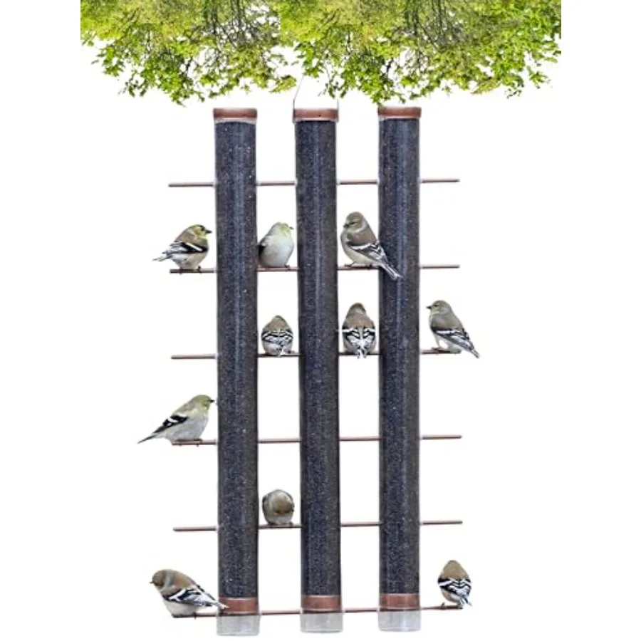 Giant Finch Feeder Finches Favorite Brushed Copper 3 Tube Feeder with Perches for up to 24 Goldfinches