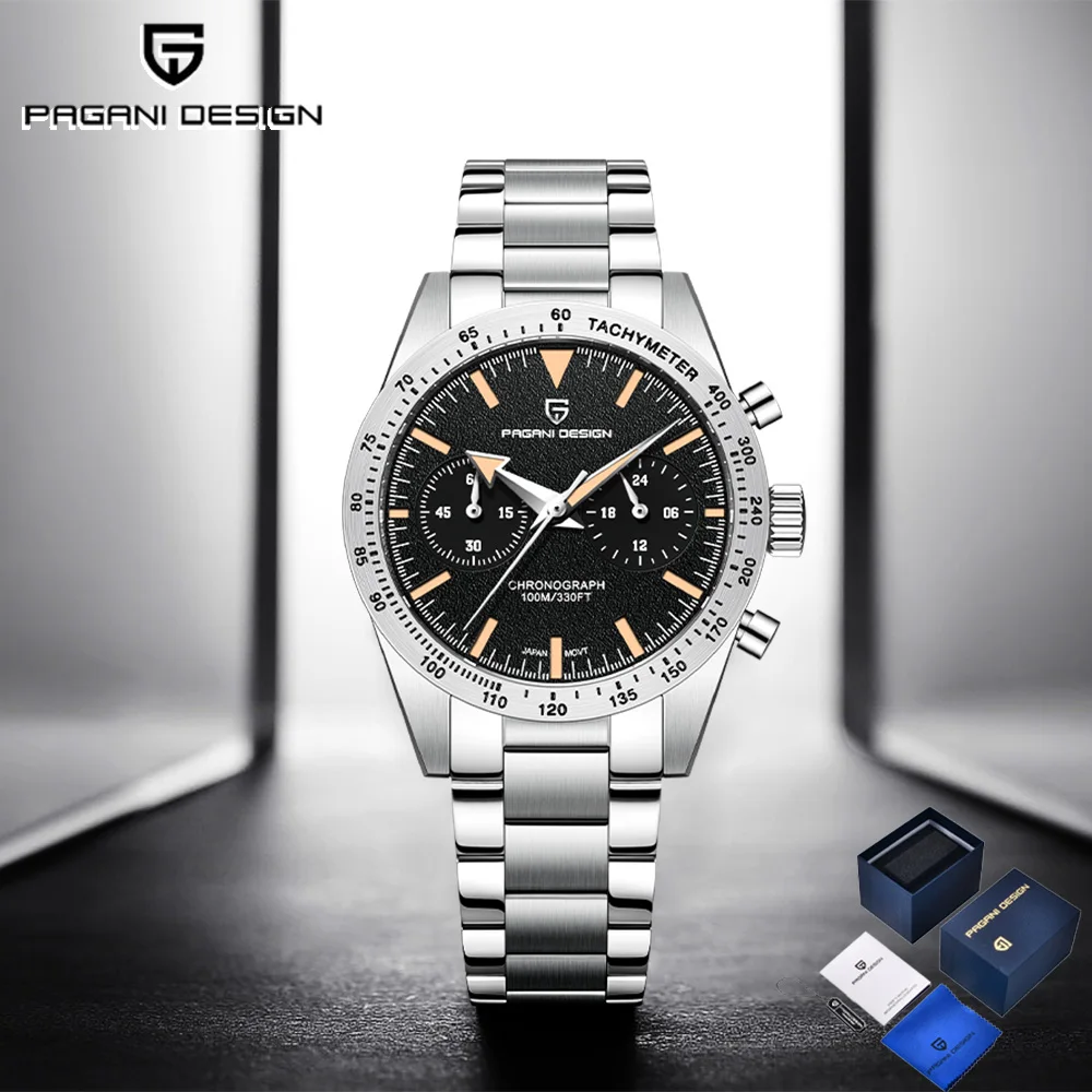 2025 Pagani design business men's Quartz watch gift box fashion Ar Sapphire VK64 men's chronograph sports stainless steel 10bar