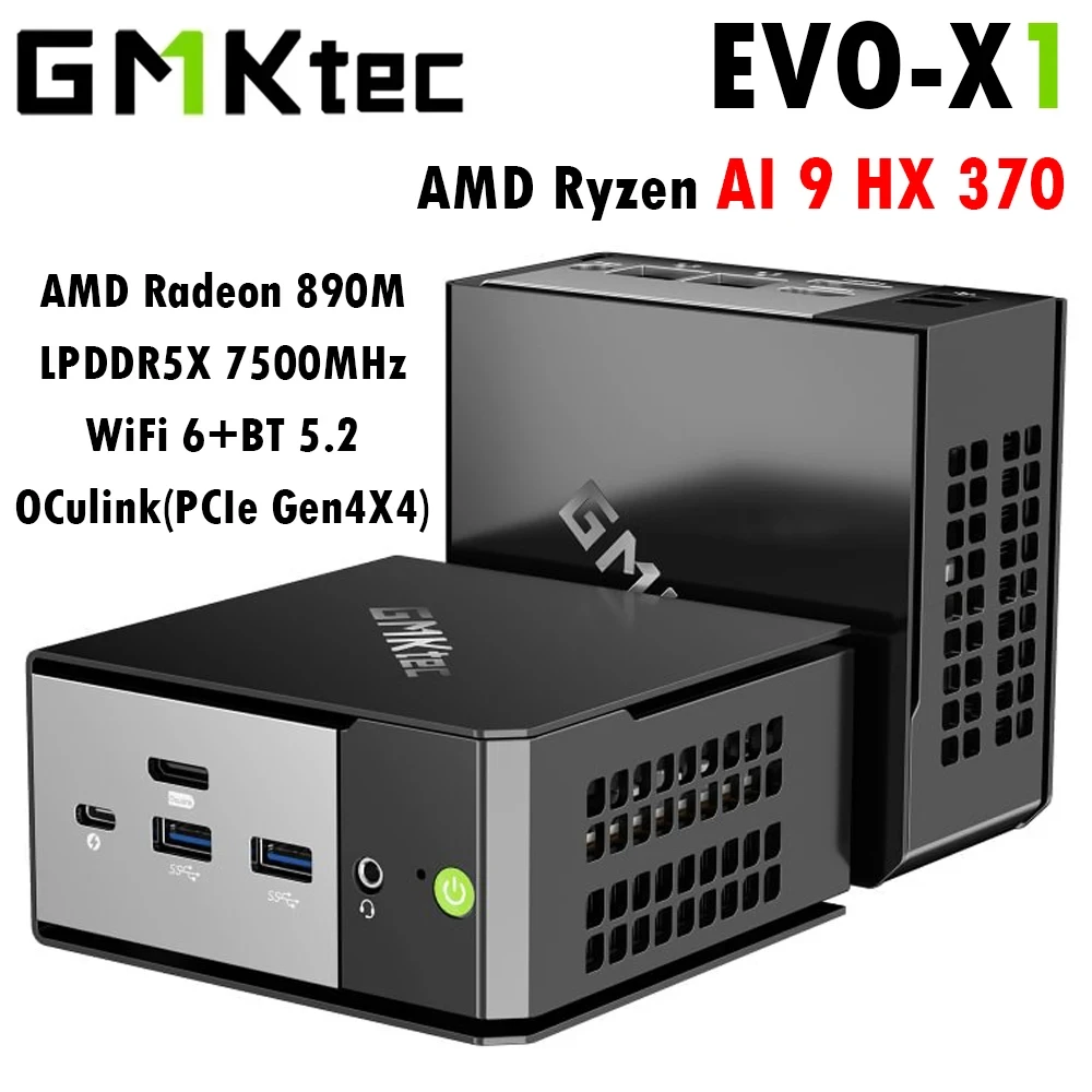 GMKtec Mini PC EVO-X1 AMD AI 9 HX 370 70W LPDDR5X 32GB 7500MHz PCIe4.0 M.2 SSD Wifi6 BT5.2 USB3.2*4 Gaming AI Computer