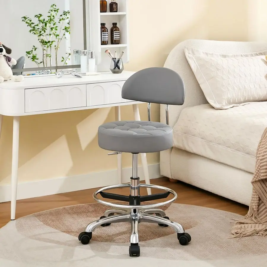 Chair for Artist Ergonomic Backrest and Footrest Quiet Wheels and Aluminum Base Swivel Shop Stool Gray
