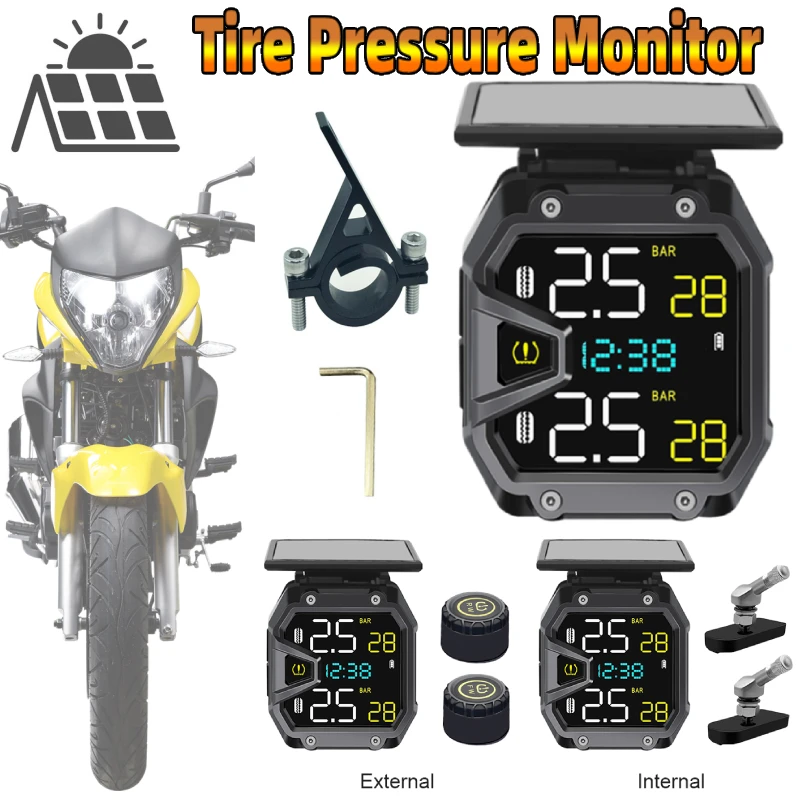 Motorcycle TPMS Solar Power Bike Air Pressure Monitor Heat Resist Wireless Tire Pressure Detector Air Pressure Sensor Tools