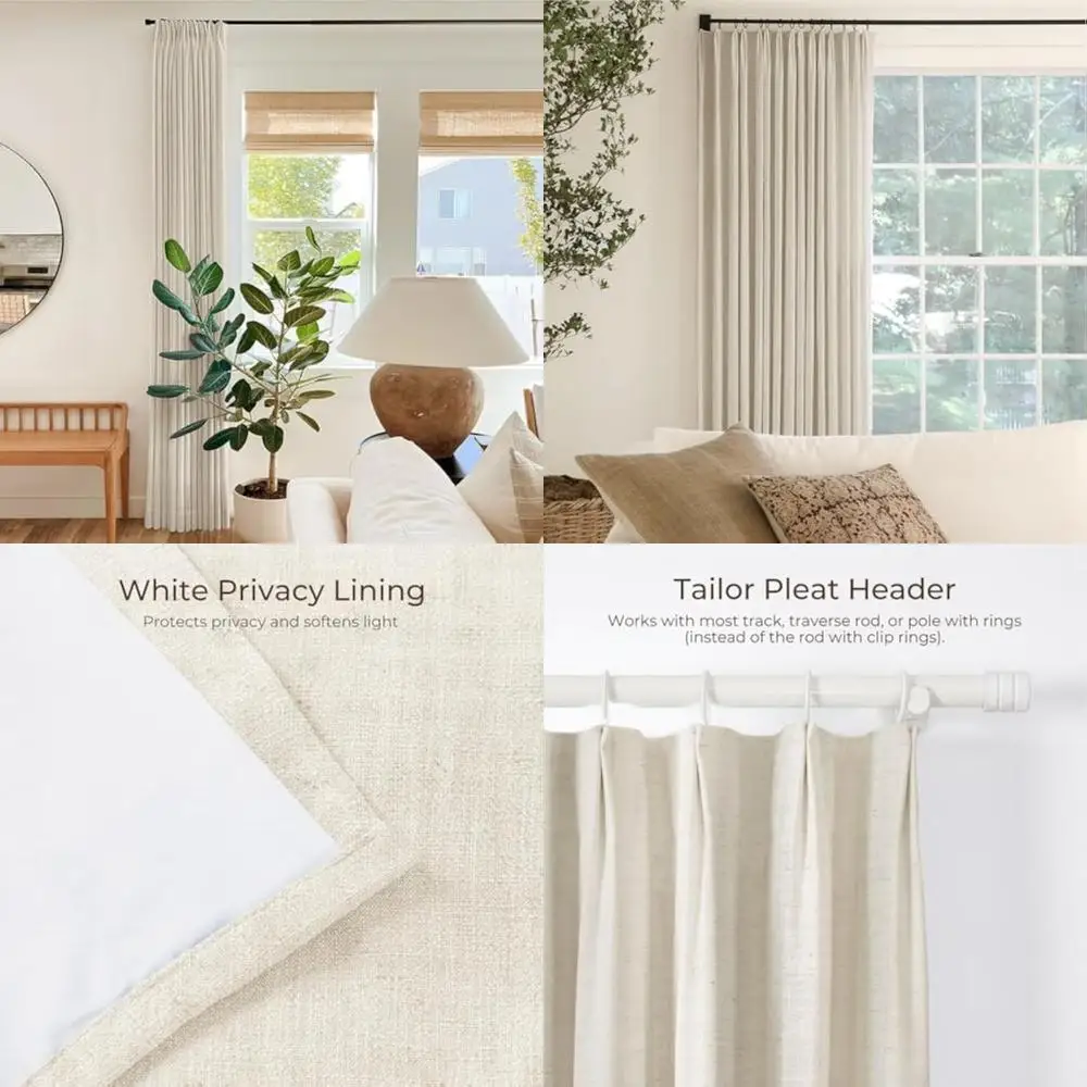custom-made 100w x 96l tailored pleated curtains for sliding doors in living room, heavy faux linen textured, room darkening lin