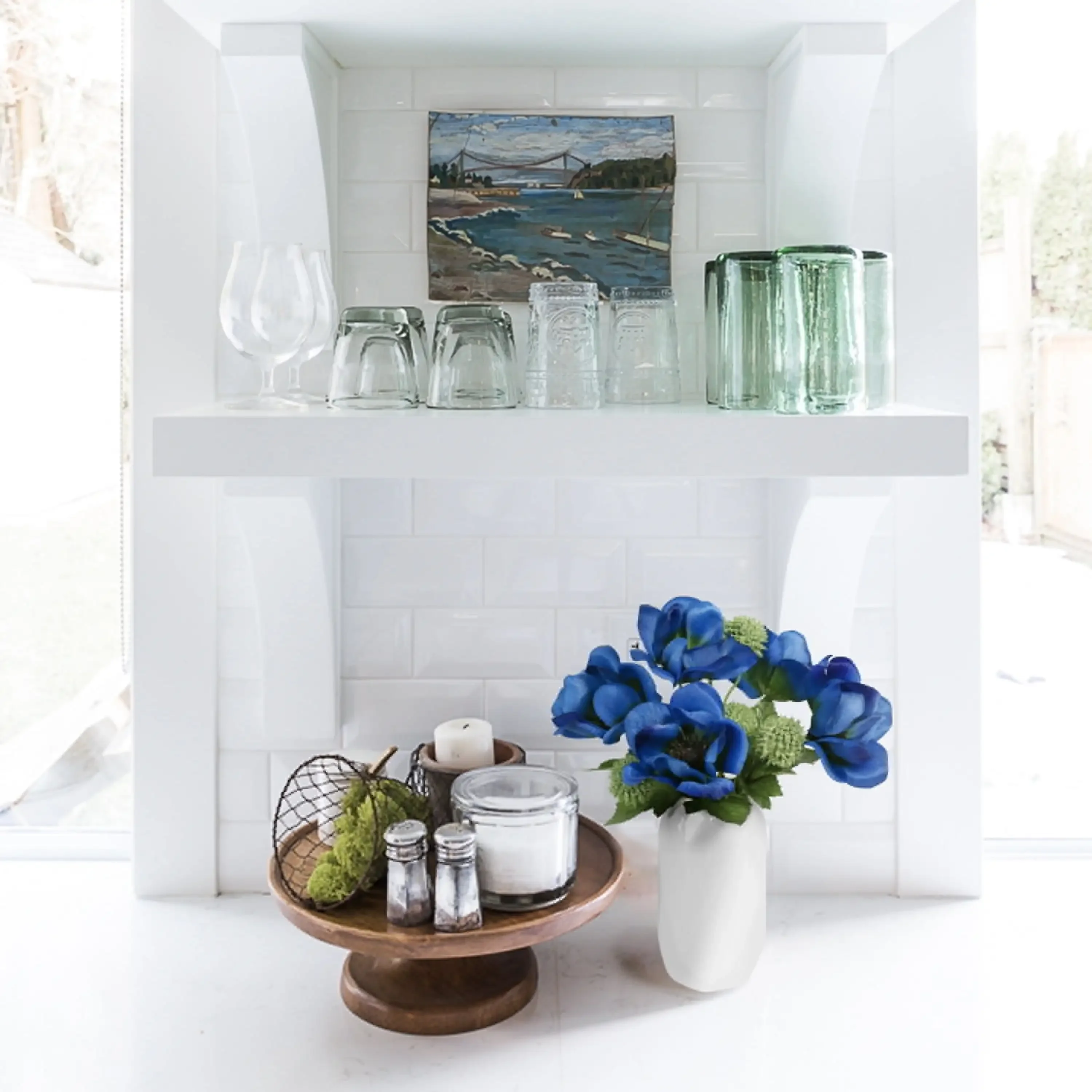 13-inch Artificial Silk Blue 5 Heads Anemone Flower Pick, for Indoor Use