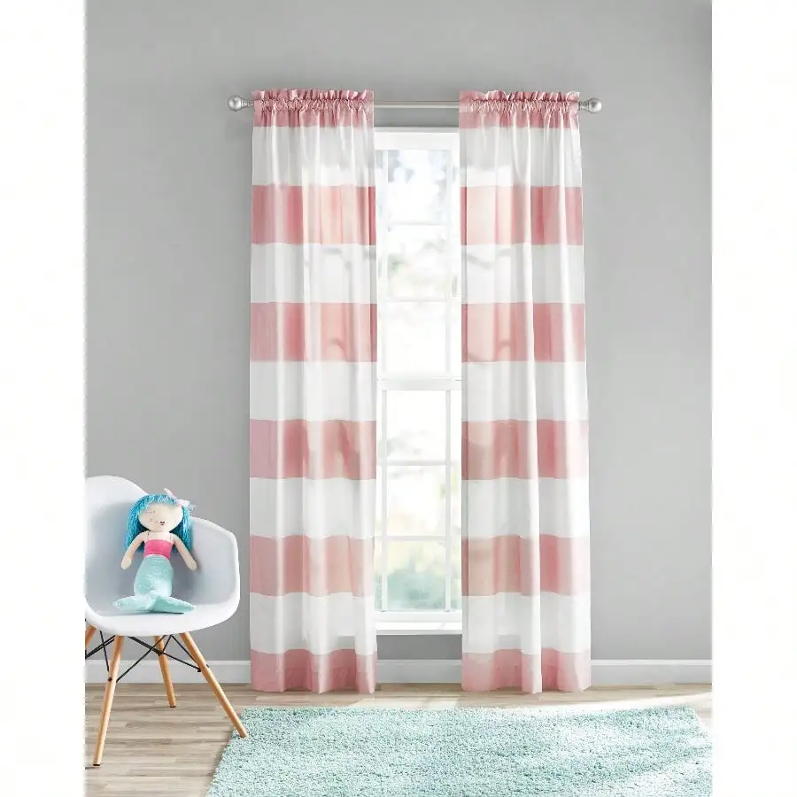 Pink Cabana Stripe Room Darkening Curtain Panel Pair Set of 2 30x 84 Inch for Bedroom Living Room Soft Fabric Light Blocking