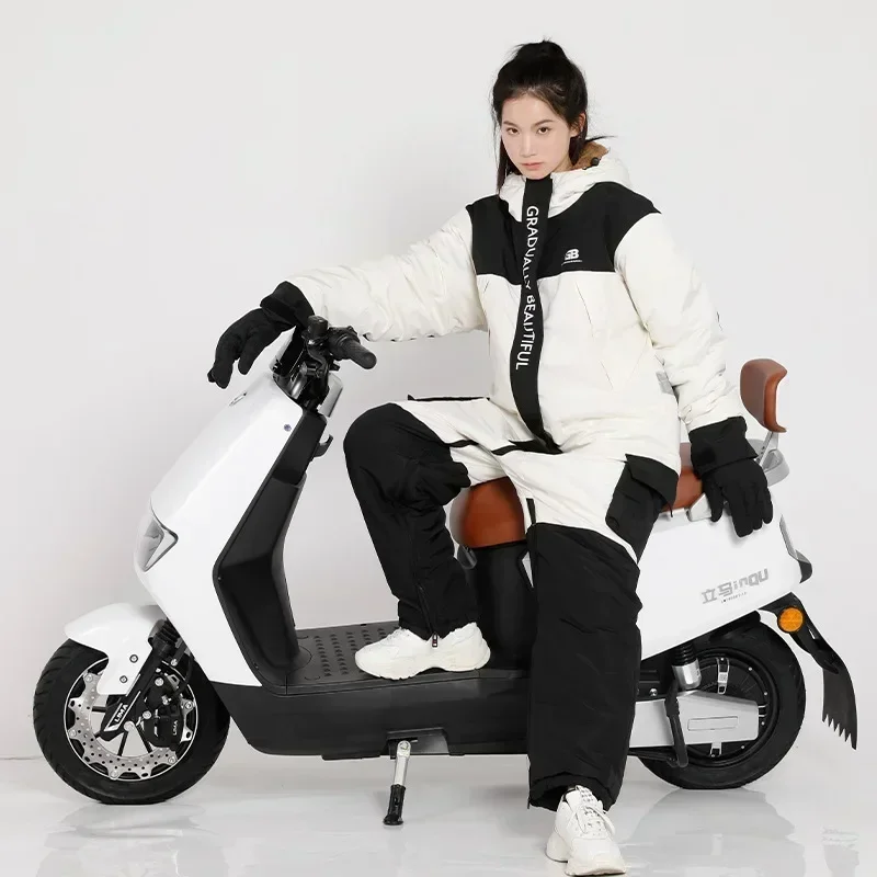 Electric Motorcycle Riding Jacket Winter Kart Racing Suit Motorcycle Warm and Velvet Thickened Split Legs Riding Suit