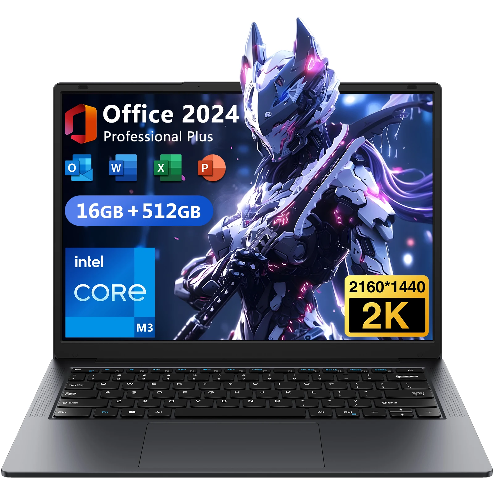 Windows 11 Pro Laptop with 14.1" 2K Screen, 16GB RAM, 512GB SSD, Intel Core Processor, Ultra-Thin and Light Notebook
