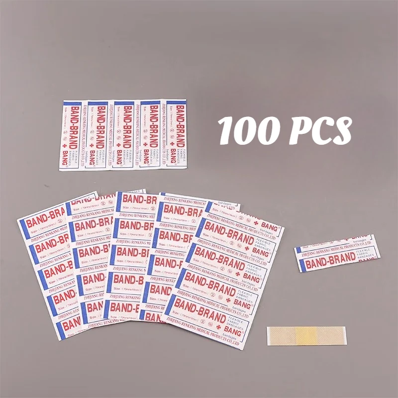 100Pcs Waterproof Breathable Sticky Plaster Outdoor Camping Medical Bandage Hemostatic Dressing Patch Family Reserve Band Aid